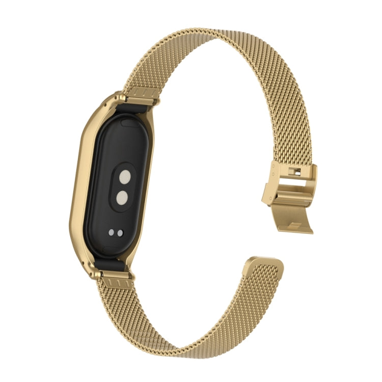 For Xiaomi Mi Band 8 Integrated Metal Case + Steel Mesh Slip Buckle Watch Band