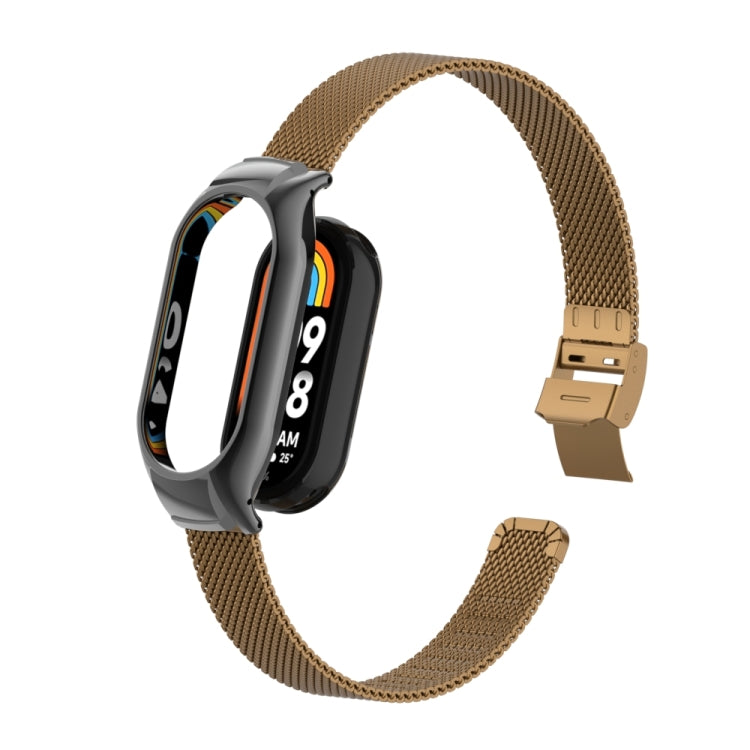 For Xiaomi Mi Band 8 Integrated Metal Case + Steel Mesh Slip Buckle Watch Band