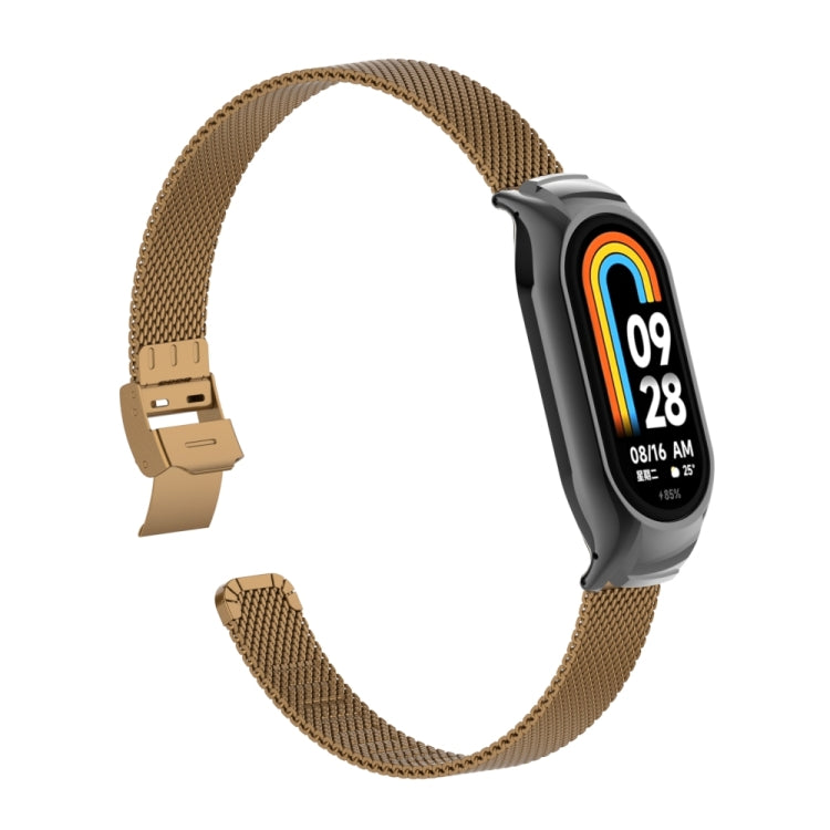 For Xiaomi Mi Band 8 Integrated Metal Case + Steel Mesh Slip Buckle Watch Band