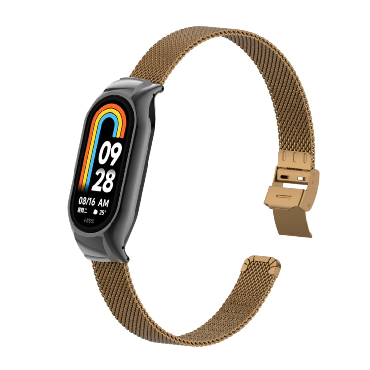For Xiaomi Mi Band 8 Integrated Metal Case + Steel Mesh Slip Buckle Watch Band