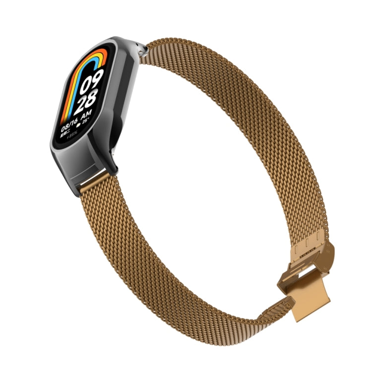 For Xiaomi Mi Band 8 Integrated Metal Case + Steel Mesh Slip Buckle Watch Band