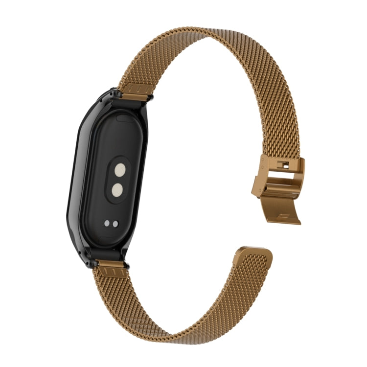 For Xiaomi Mi Band 8 Integrated Metal Case + Steel Mesh Slip Buckle Watch Band