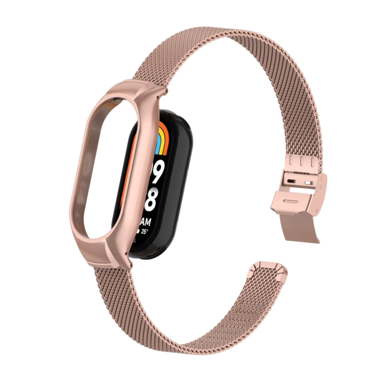 For Xiaomi Mi Band 8 Integrated Metal Case + Steel Mesh Slip Buckle Watch Band