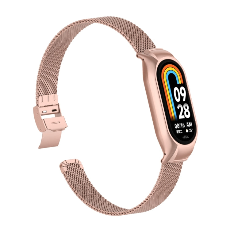 For Xiaomi Mi Band 8 Integrated Metal Case + Steel Mesh Slip Buckle Watch Band