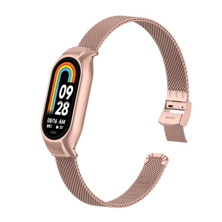 For Xiaomi Mi Band 8 Integrated Metal Case + Steel Mesh Slip Buckle Watch Band