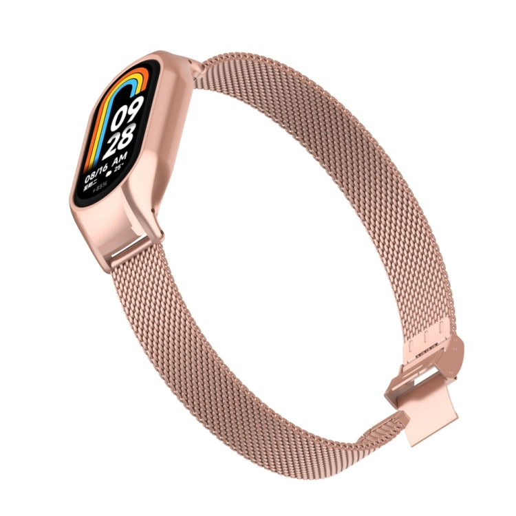 For Xiaomi Mi Band 8 Integrated Metal Case + Steel Mesh Slip Buckle Watch Band