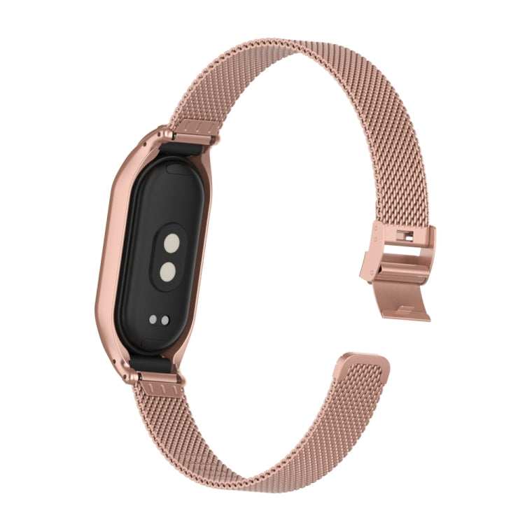 For Xiaomi Mi Band 8 Integrated Metal Case + Steel Mesh Slip Buckle Watch Band
