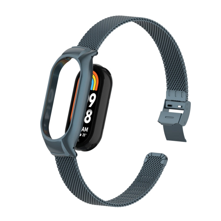 For Xiaomi Mi Band 8 Integrated Metal Case + Steel Mesh Slip Buckle Watch Band