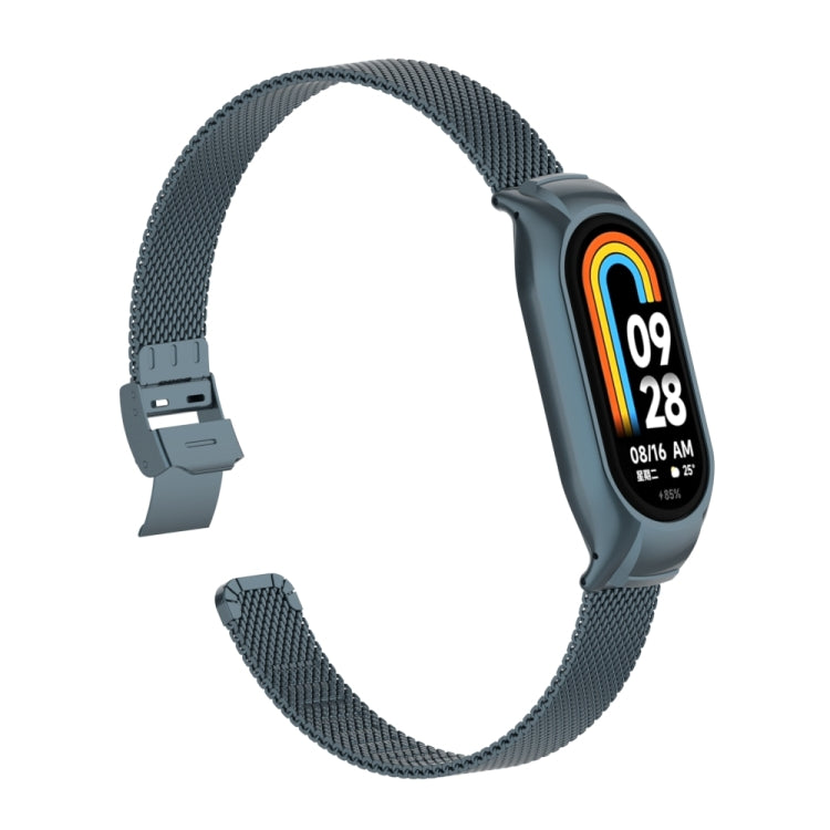 For Xiaomi Mi Band 8 Integrated Metal Case + Steel Mesh Slip Buckle Watch Band