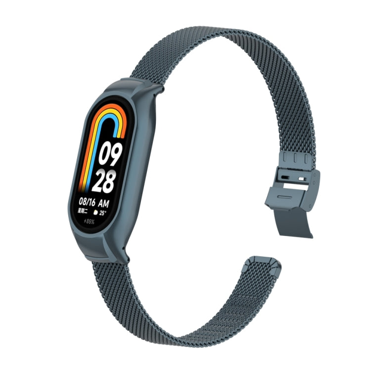 For Xiaomi Mi Band 8 Integrated Metal Case + Steel Mesh Slip Buckle Watch Band
