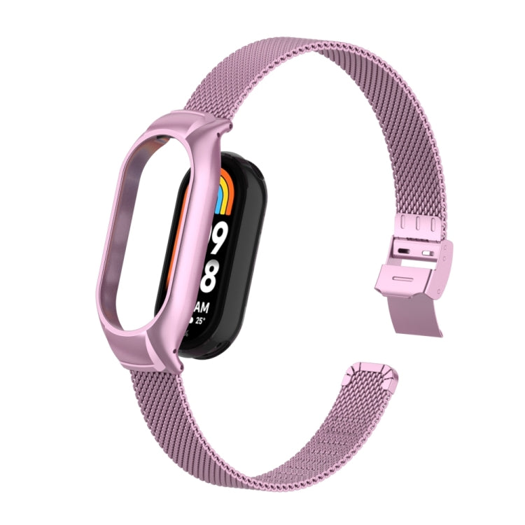 For Xiaomi Mi Band 8 Integrated Metal Case + Steel Mesh Slip Buckle Watch Band