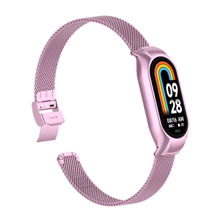 For Xiaomi Mi Band 8 Integrated Metal Case + Steel Mesh Slip Buckle Watch Band