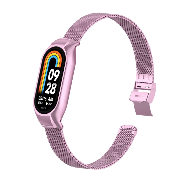 For Xiaomi Mi Band 8 Integrated Metal Case + Steel Mesh Slip Buckle Watch Band