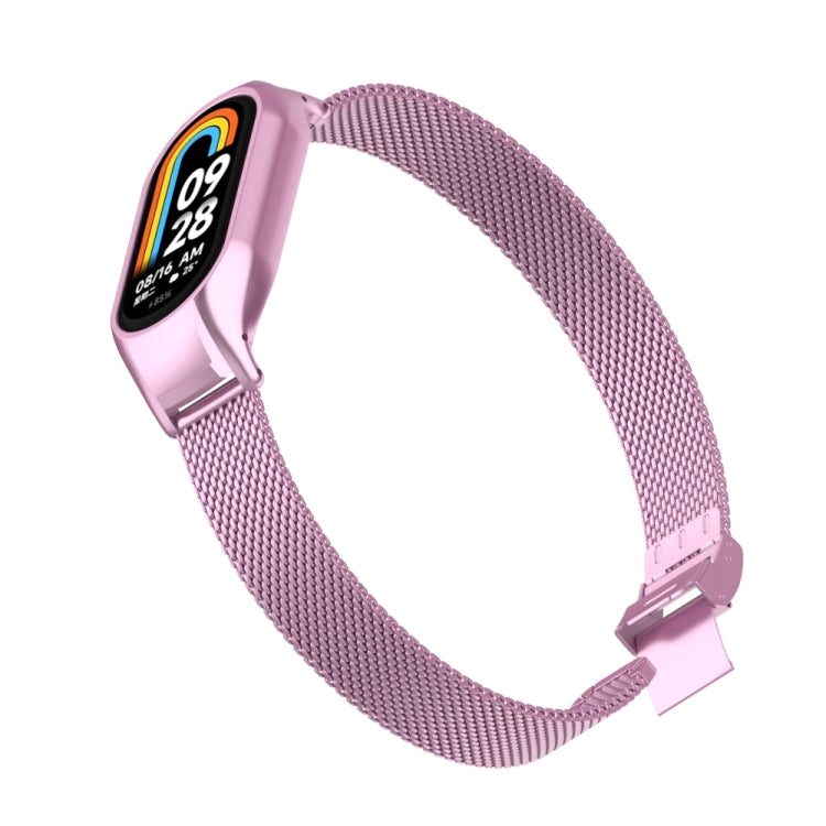 For Xiaomi Mi Band 8 Integrated Metal Case + Steel Mesh Slip Buckle Watch Band
