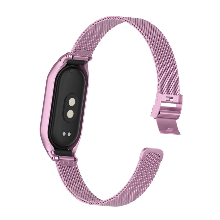 For Xiaomi Mi Band 8 Integrated Metal Case + Steel Mesh Slip Buckle Watch Band