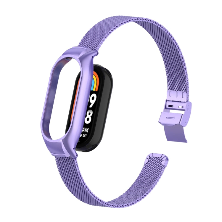 For Xiaomi Mi Band 8 Integrated Metal Case + Steel Mesh Slip Buckle Watch Band