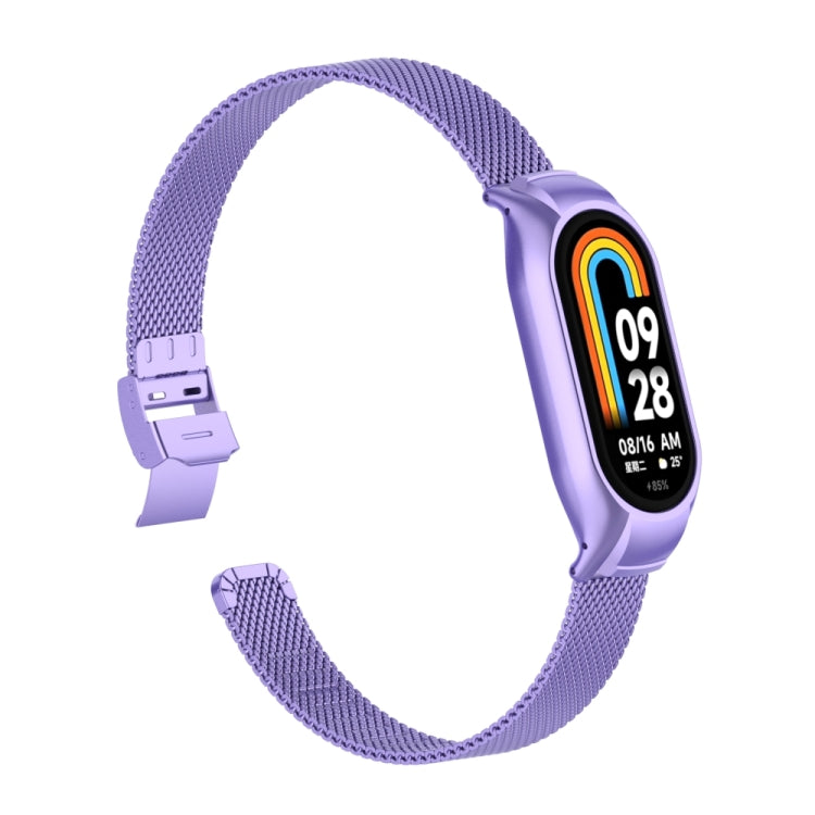 For Xiaomi Mi Band 8 Integrated Metal Case + Steel Mesh Slip Buckle Watch Band