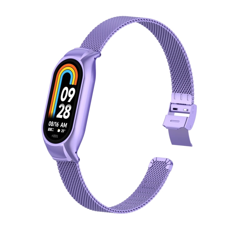 For Xiaomi Mi Band 8 Integrated Metal Case + Steel Mesh Slip Buckle Watch Band