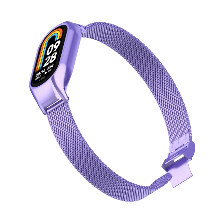 For Xiaomi Mi Band 8 Integrated Metal Case + Steel Mesh Slip Buckle Watch Band