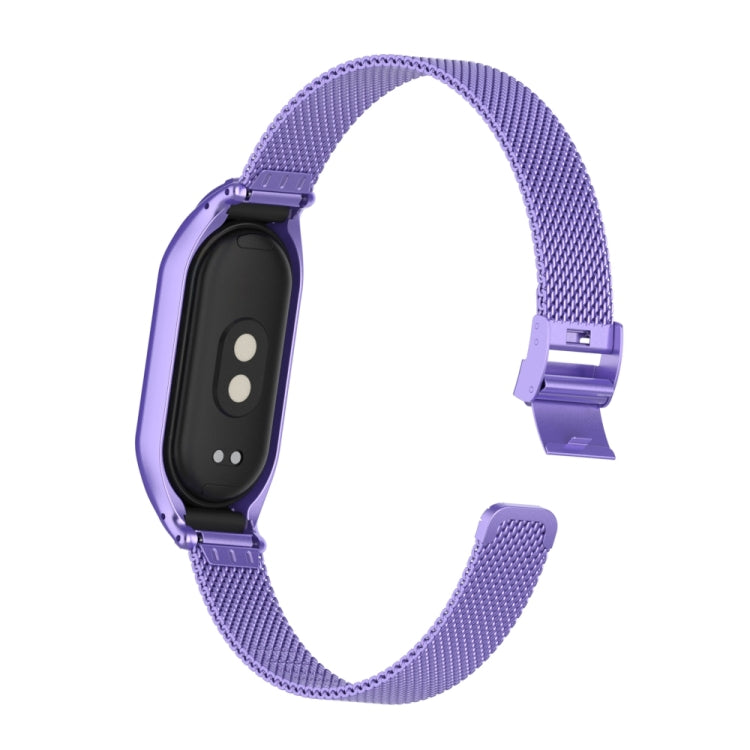 For Xiaomi Mi Band 8 Integrated Metal Case + Steel Mesh Slip Buckle Watch Band