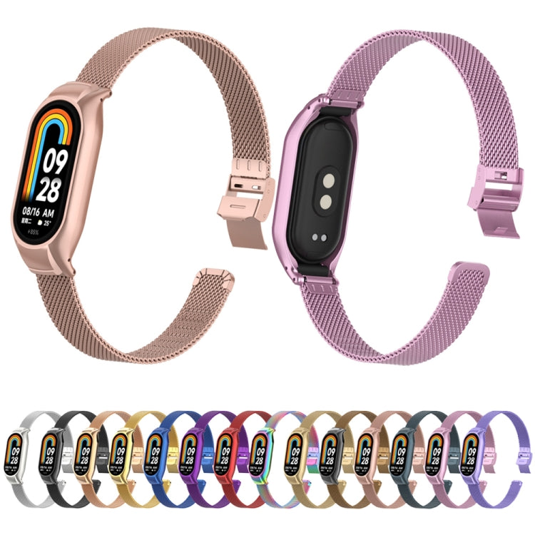 For Xiaomi Mi Band 8 Integrated Metal Case + Steel Mesh Slip Buckle Watch Band