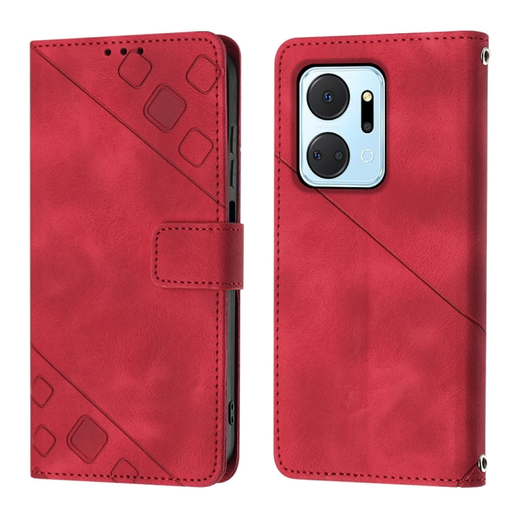 For Honor X7a 4G Global Skin-feel Embossed Leather Phone Case