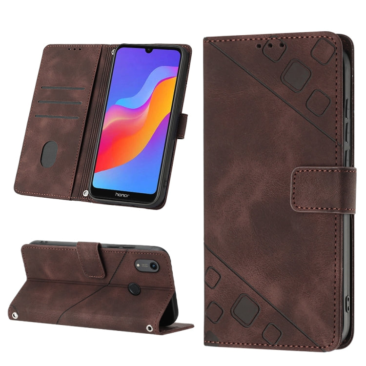 Skin-feel Embossed Leather Phone Case For Honor 8A/Y6 Pro 2019/Play 8A/8A Pro/8A 2020/8A Prime/Huawei Enjoy 9e/Huawei Y6 2019/Y6s 2019