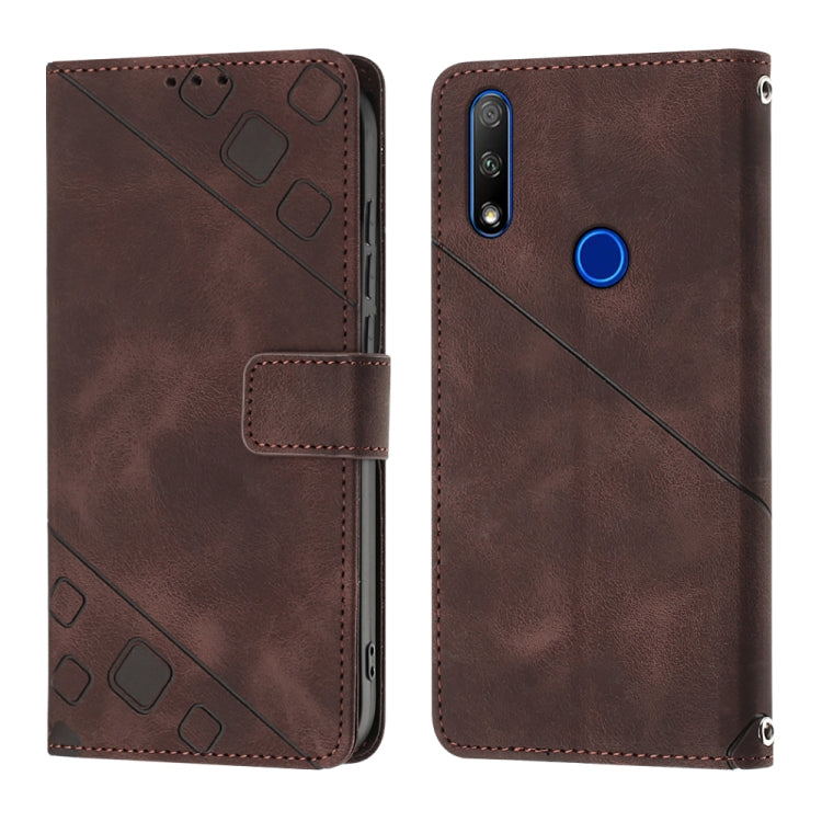 Skin-feel Embossed Leather Phone Case For Honor 9X Global/Huawei P Smart Z/Y9 Prime 2019/Enjoy 10 Plus