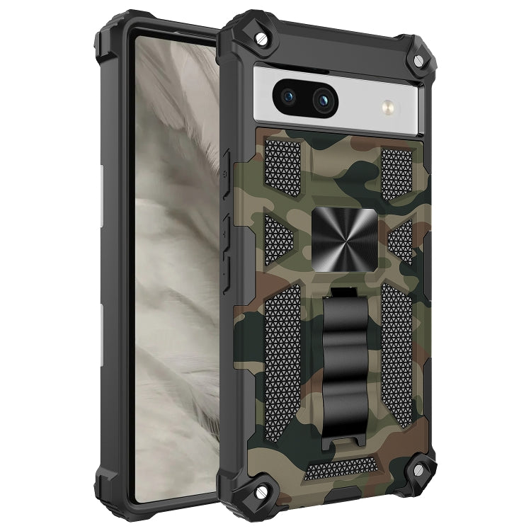 For Google Pixel 7a Camouflage Armor Kickstand TPU + PC Magnetic Phone Case
