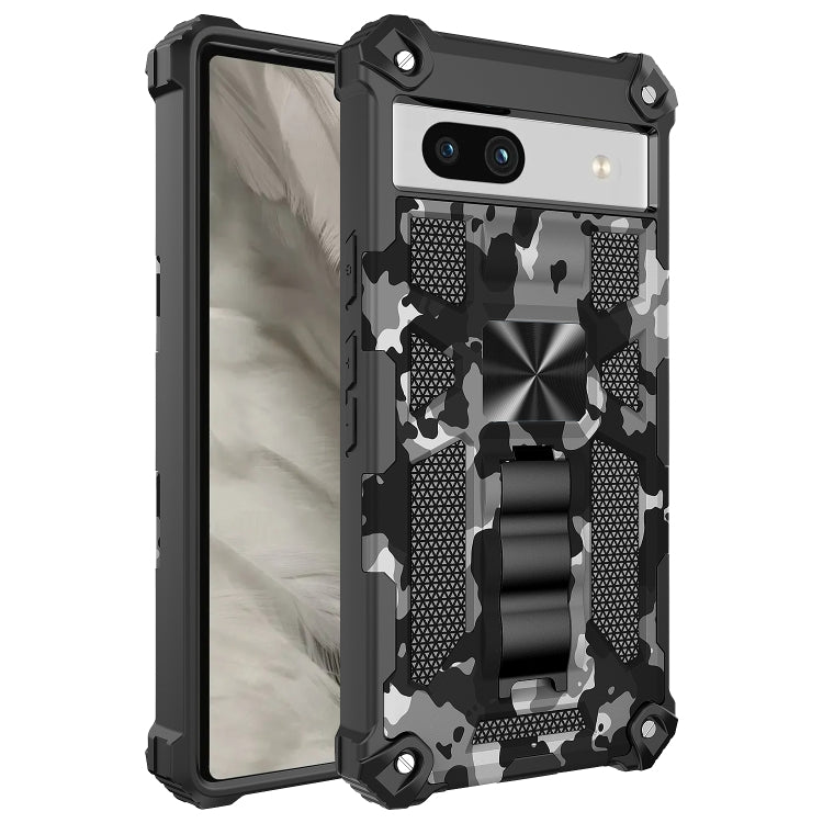 For Google Pixel 7a Camouflage Armor Kickstand TPU + PC Magnetic Phone Case
