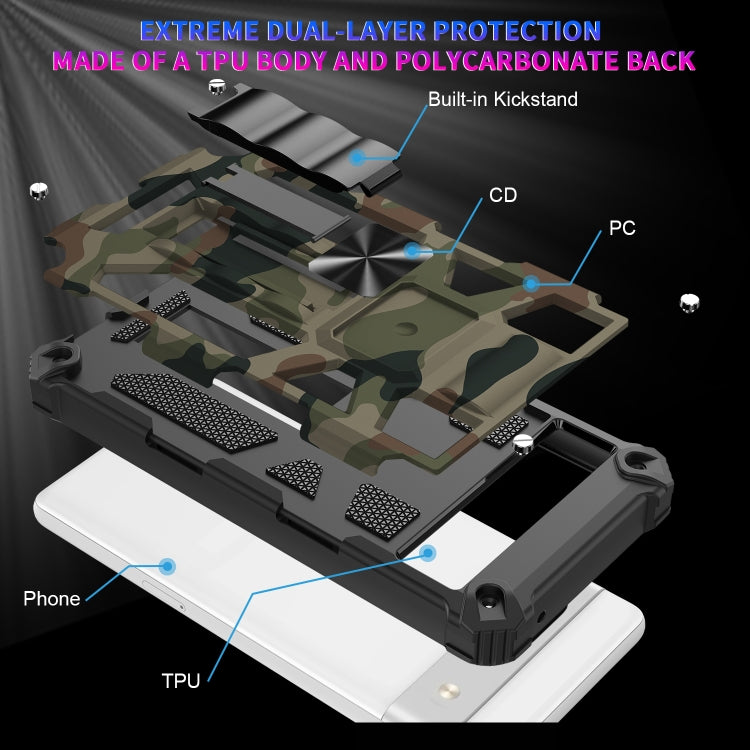 For Google Pixel 7a Camouflage Armor Kickstand TPU + PC Magnetic Phone Case