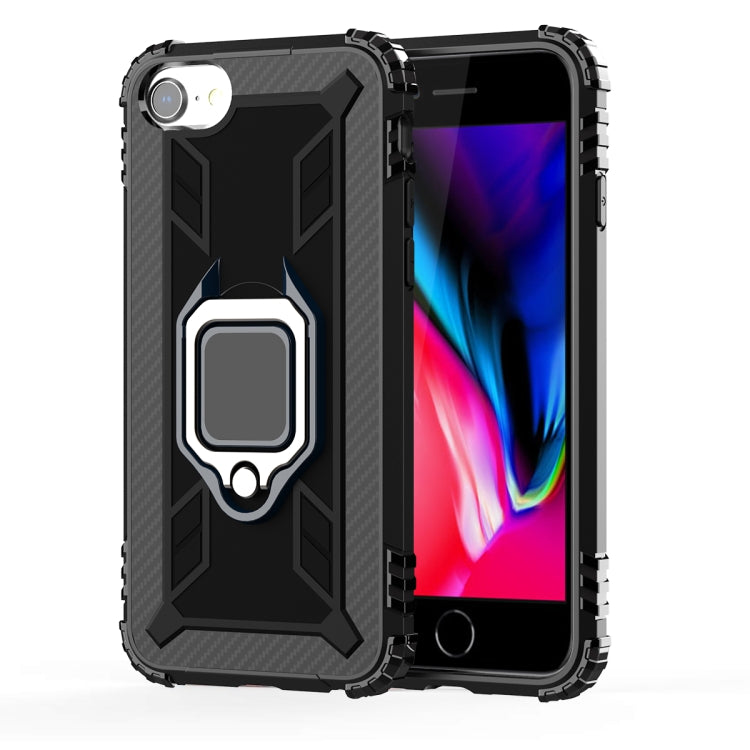 For iPhone SE 2022 / SE 2020 / 8 / 7 Carbon Fiber Protective Case with 360 Degree Rotating Ring Holder