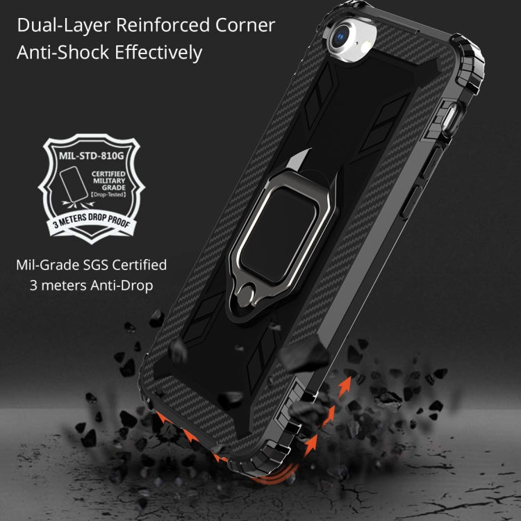 For iPhone SE 2022 / SE 2020 / 8 / 7 Carbon Fiber Protective Case with 360 Degree Rotating Ring Holder