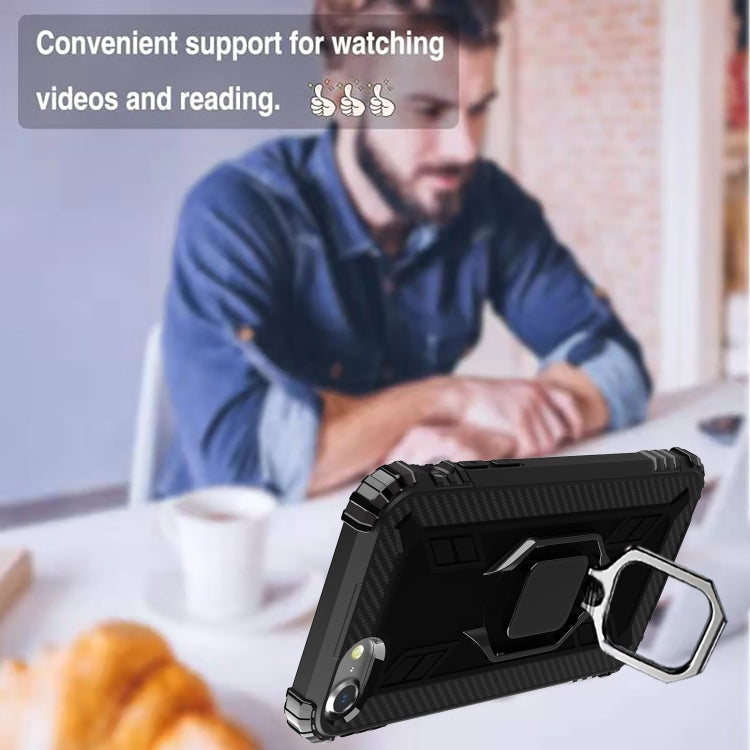 For iPhone SE 2022 / SE 2020 / 8 / 7 Carbon Fiber Protective Case with 360 Degree Rotating Ring Holder