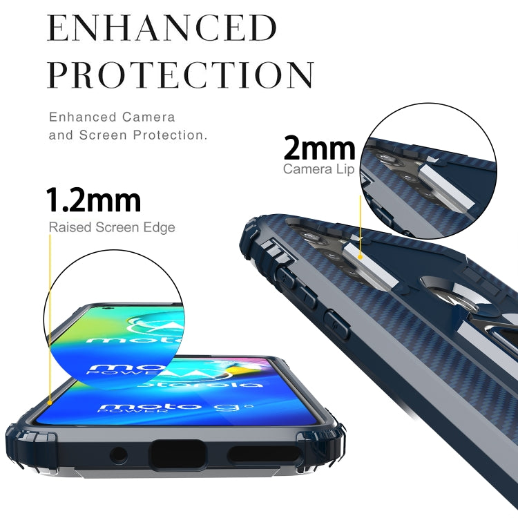 For Motorola Moto G8 Power Carbon Fiber Protective Case with 360 Degree Rotating Ring Holder