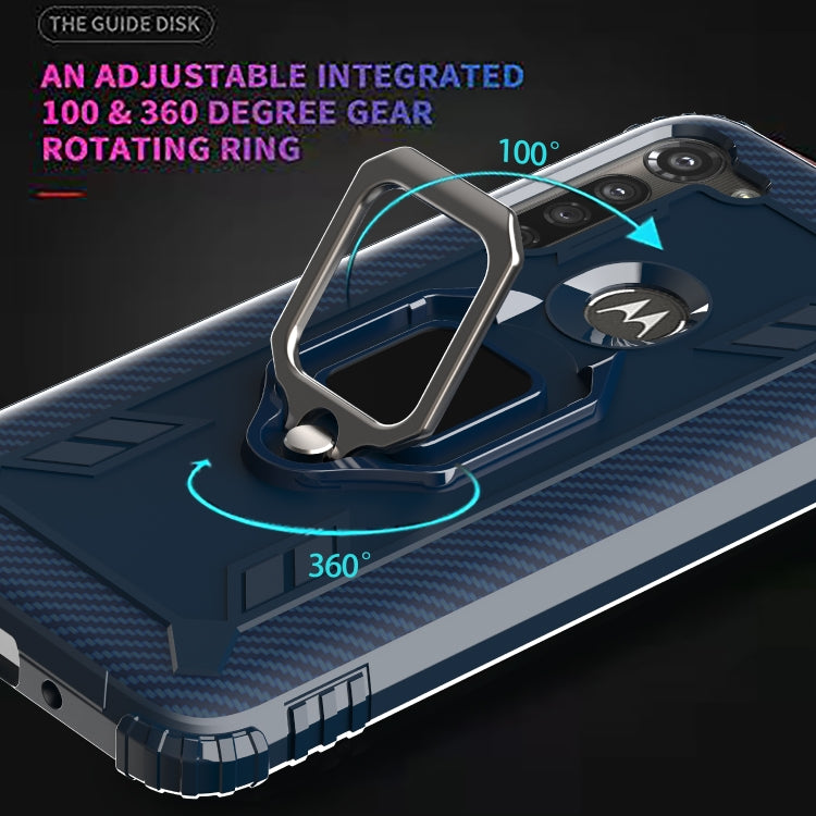 For Motorola Moto G8 Power Carbon Fiber Protective Case with 360 Degree Rotating Ring Holder