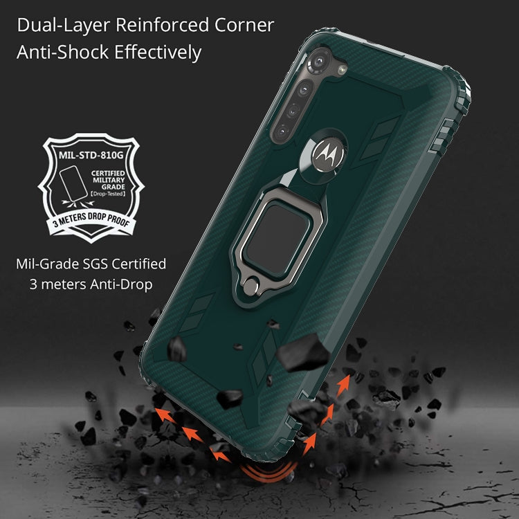 For Motorola Moto G8 Power Carbon Fiber Protective Case with 360 Degree Rotating Ring Holder
