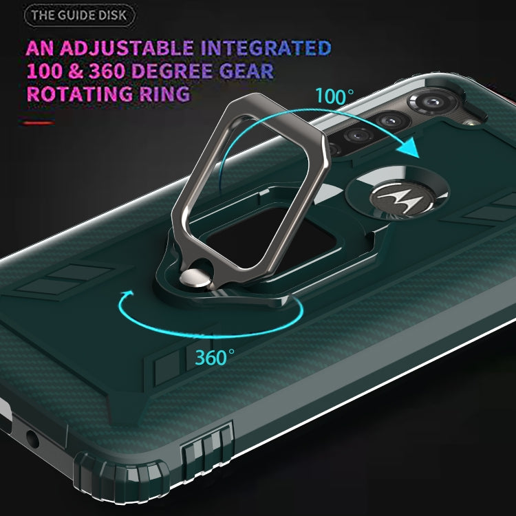 For Motorola Moto G8 Power Carbon Fiber Protective Case with 360 Degree Rotating Ring Holder