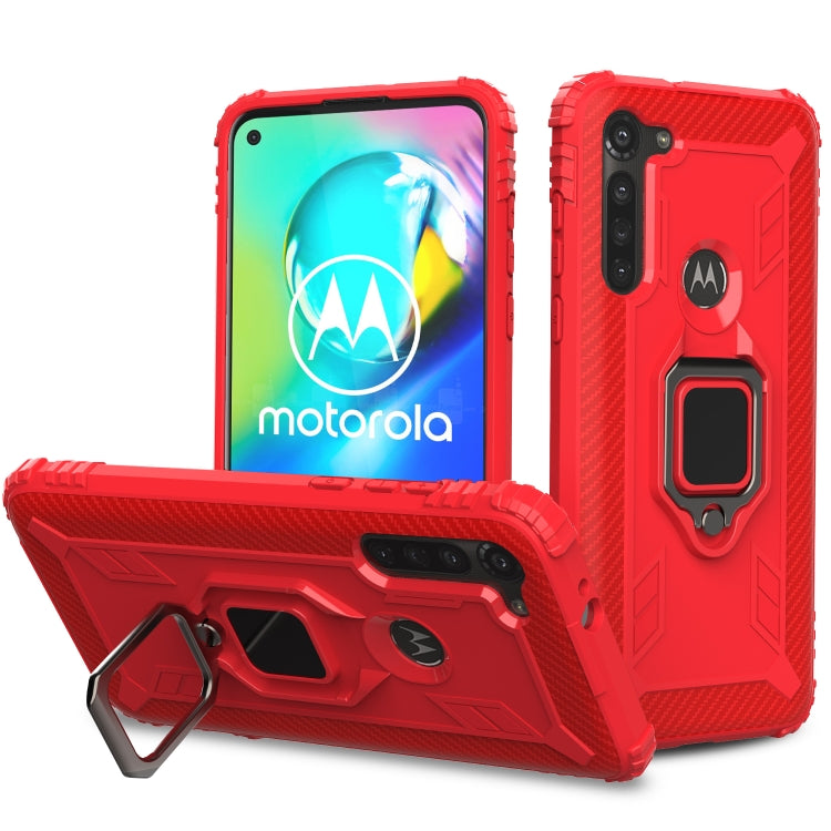 For Motorola Moto G8 Power Carbon Fiber Protective Case with 360 Degree Rotating Ring Holder