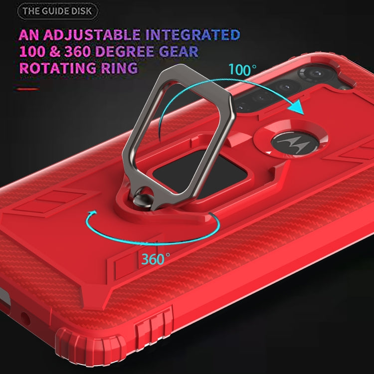 For Motorola Moto G8 Power Carbon Fiber Protective Case with 360 Degree Rotating Ring Holder