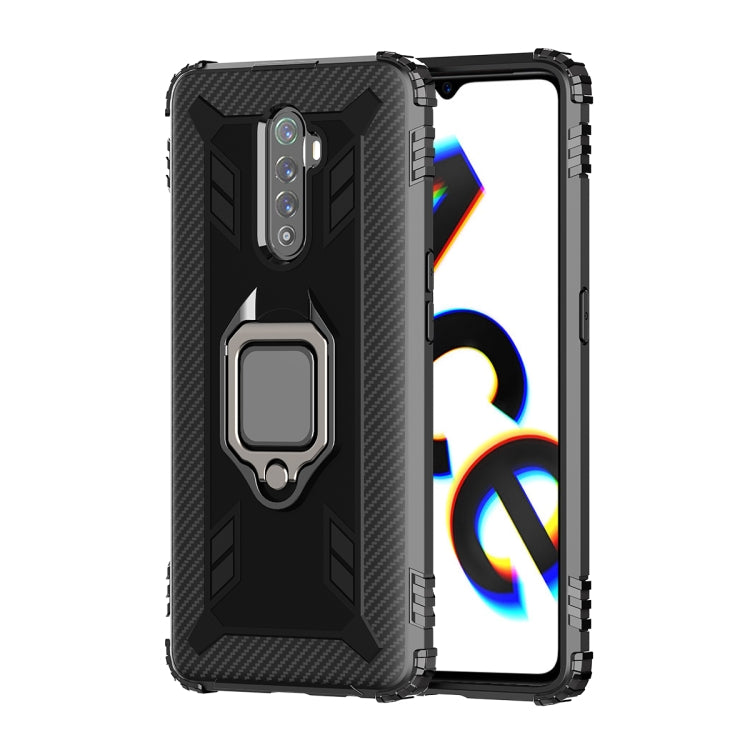 For OPPO Realme X2 Pro / Reno Ace Carbon Fiber Protective Case with 360 Degree Rotating Ring Holder