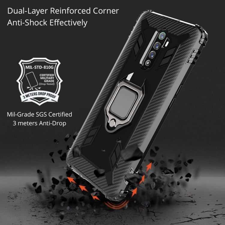 For OPPO Realme X2 Pro / Reno Ace Carbon Fiber Protective Case with 360 Degree Rotating Ring Holder