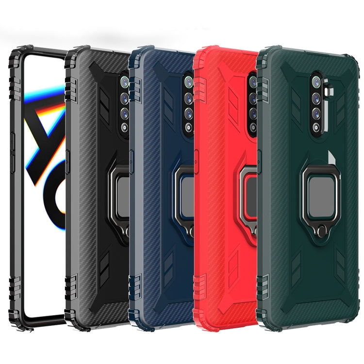 For OPPO Realme X2 Pro / Reno Ace Carbon Fiber Protective Case with 360 Degree Rotating Ring Holder