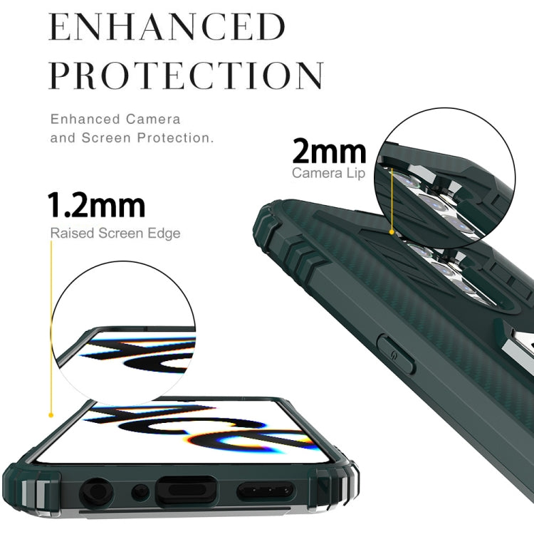 For OPPO Realme X2 Pro / Reno Ace Carbon Fiber Protective Case with 360 Degree Rotating Ring Holder