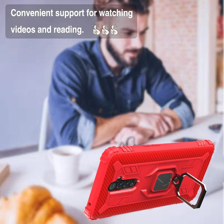 For OPPO Realme X2 Pro / Reno Ace Carbon Fiber Protective Case with 360 Degree Rotating Ring Holder