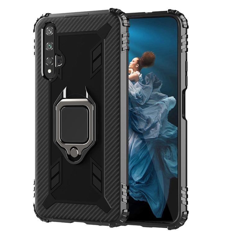 For Huawei Honor 20 / 20S / Nova 5T Carbon Fiber Protective Case with 360 Degree Rotating Ring Holder