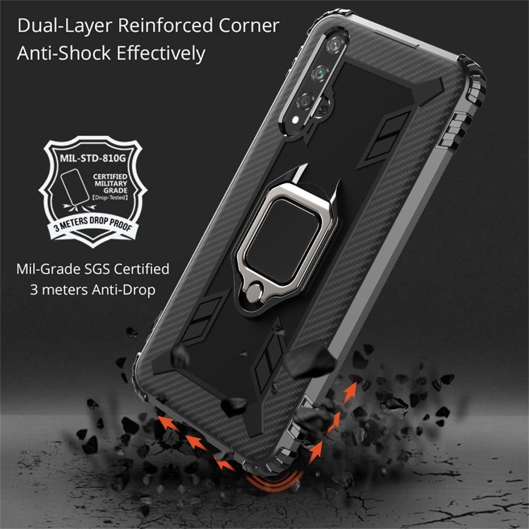 For Huawei Honor 20 / 20S / Nova 5T Carbon Fiber Protective Case with 360 Degree Rotating Ring Holder