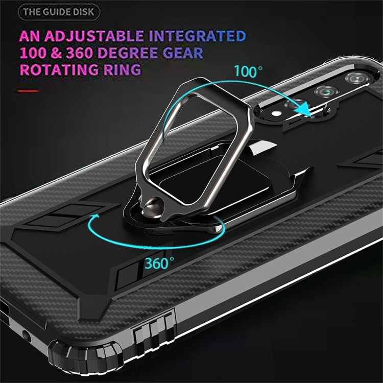 For Huawei Honor 20 / 20S / Nova 5T Carbon Fiber Protective Case with 360 Degree Rotating Ring Holder