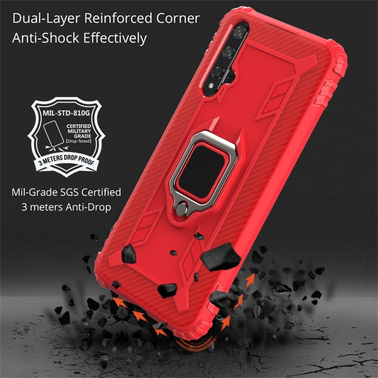 For Huawei Honor 20 / 20S / Nova 5T Carbon Fiber Protective Case with 360 Degree Rotating Ring Holder