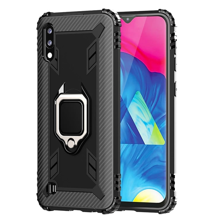 For Samsung Galaxy A10 / M10 Carbon Fiber Protective Case with 360 Degree Rotating Ring Holder